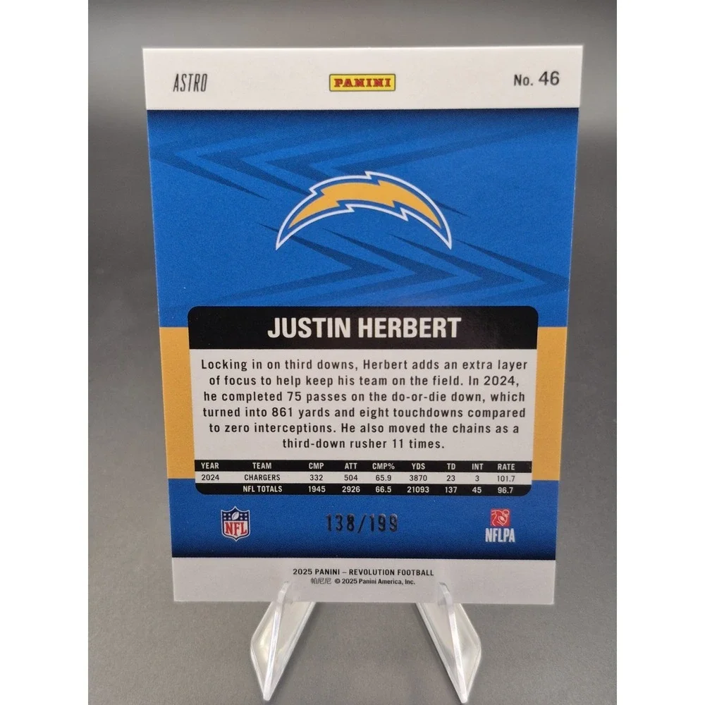 2025 Panini Revolution Justin Herbert #46 Purple Astro /199 Los Angeles Chargers